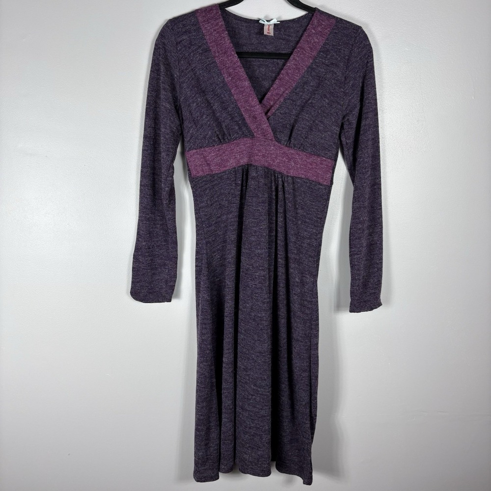 Downeast Women's M Purple Angora Empire Waist Pullover Long Sleeve Midi Dress